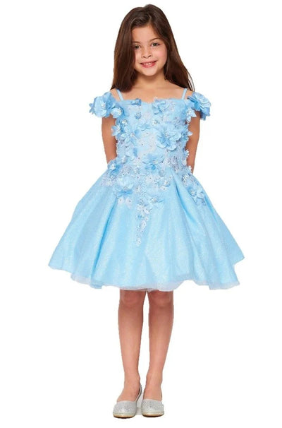 Girl 3d flower with off the shoulder and tapered skirt