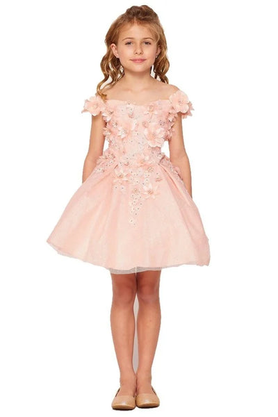 Girl 3d flower with off the shoulder and tapered skirt