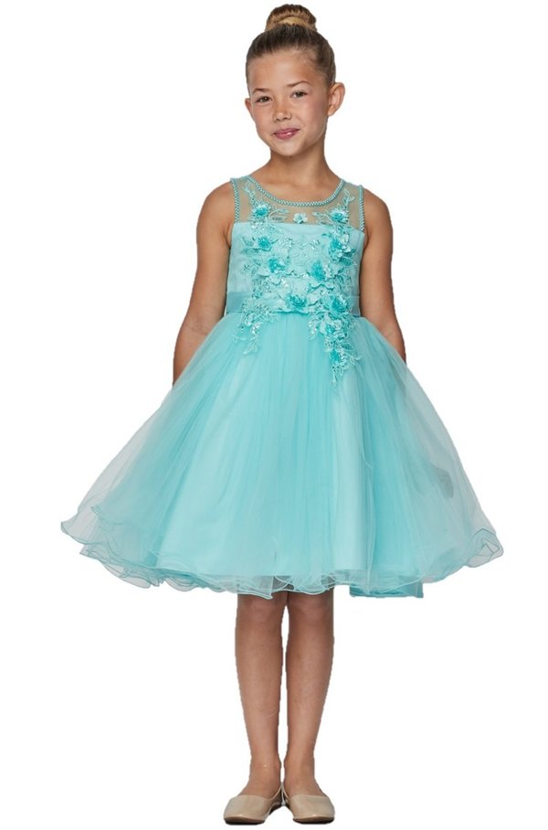 Girl 3d flower tulle dress adorned with flower and sequin