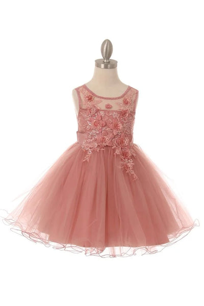 Girl 3d flower tulle dress adorned with flower and sequin