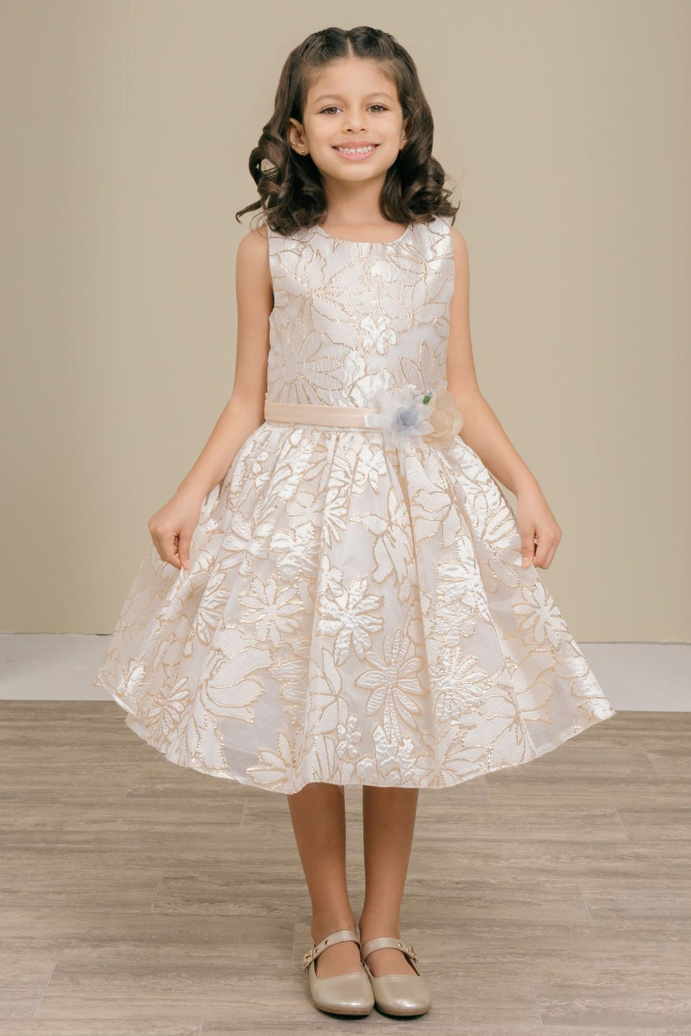 Sleeveless Jacquard Dress With Flower – Zeni Fashion
