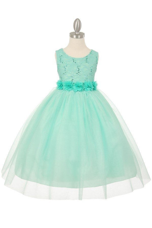 Girl sleeveless lace sequin top and triple layer tulle skirt dress