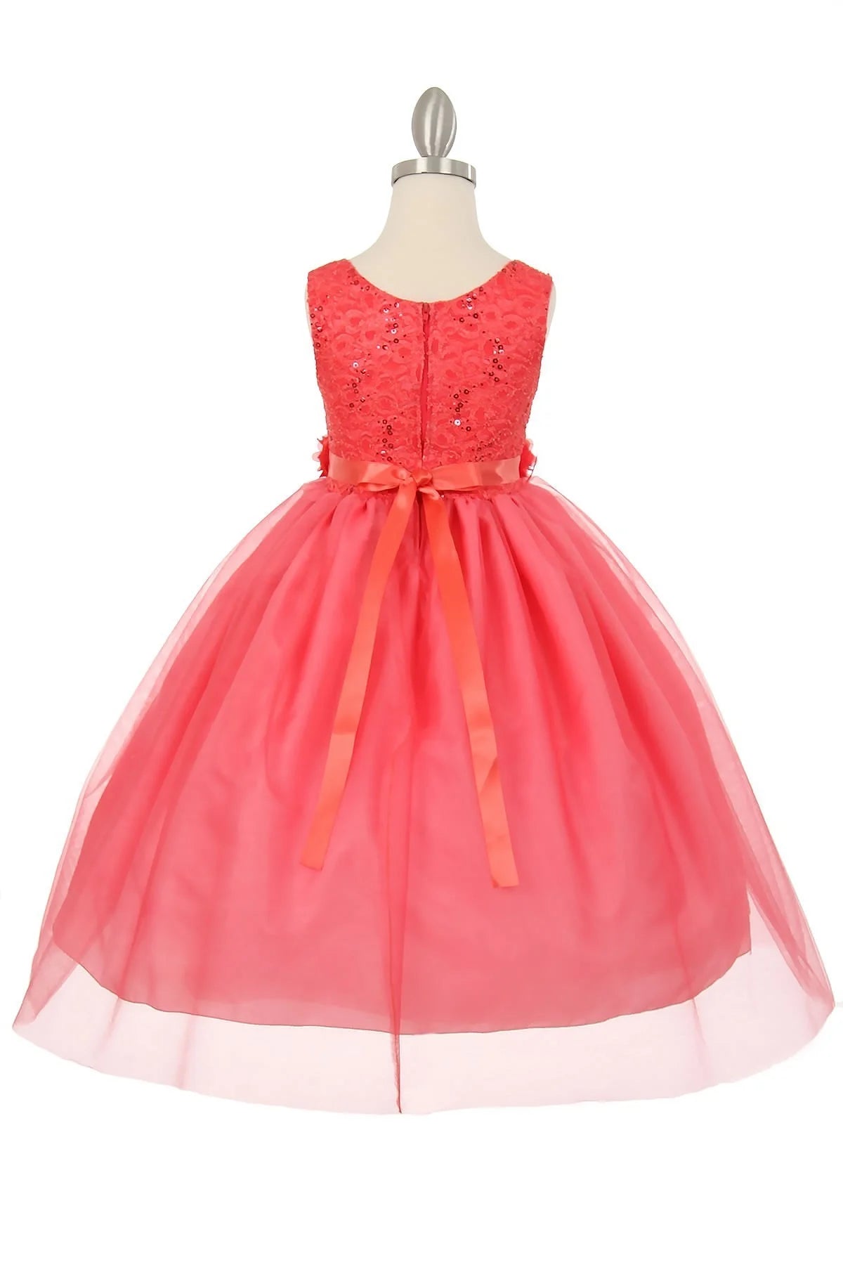 Girl sleeveless lace sequin top and triple layer tulle skirt dress