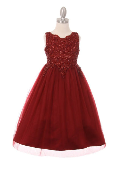 Girl elegant sleeveless tulle dress with top decorated with pearl sequin