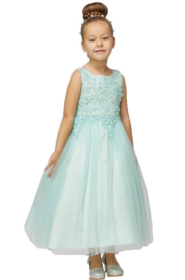 Girl elegant sleeveless tulle dress with top decorated with pearl sequin