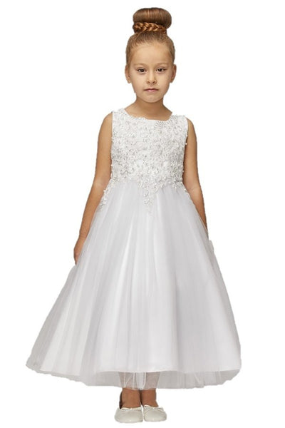 Girl elegant sleeveless tulle dress with top decorated with pearl sequin