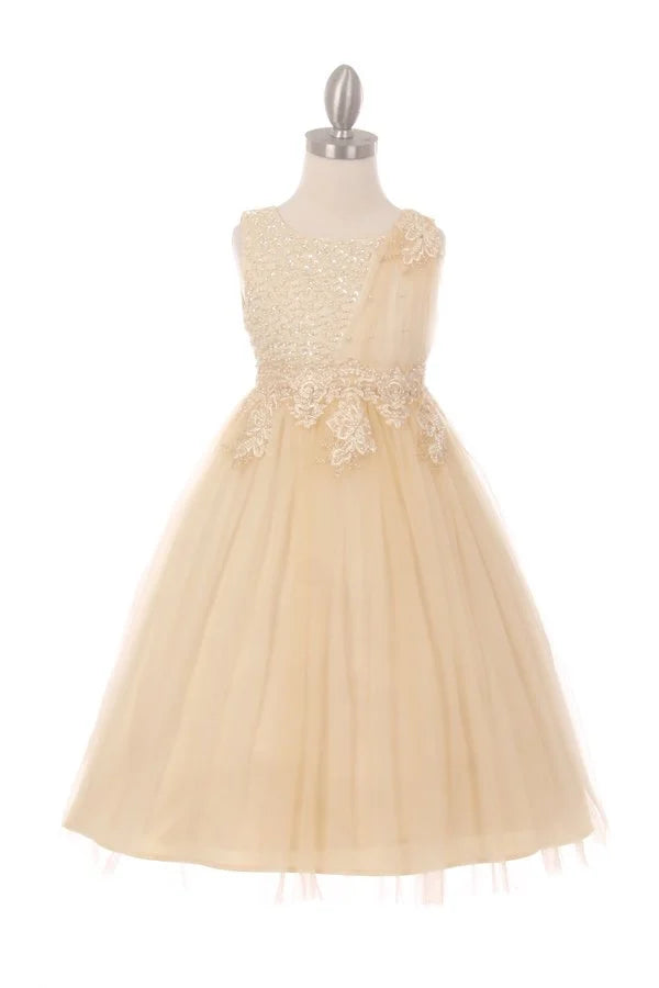 Girl elegant sleeveless tulle dress with top decorated with pearl sequin