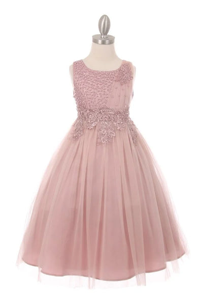 Girl elegant sleeveless tulle dress with top decorated with pearl sequin