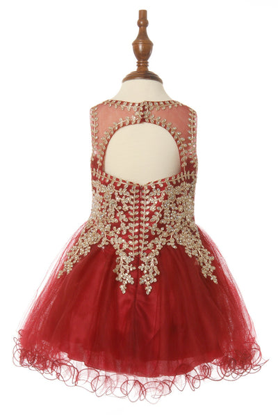 Little girl elegant illusion tulle dress with gold coil lace with AB rhinestone