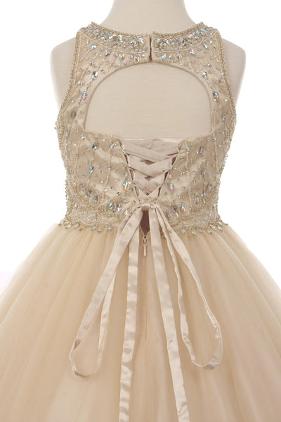 Girl halter neck tulle dress with rhinestone