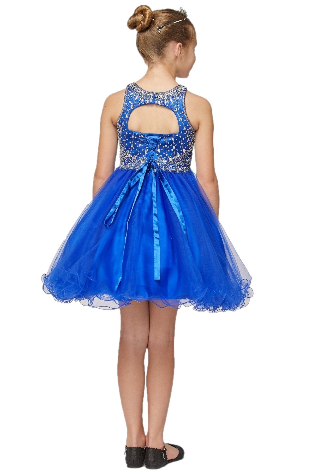 Girl halter neck tulle dress with rhinestone