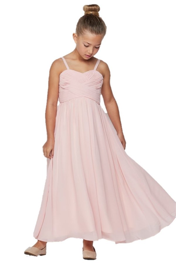 Girl elegant pleated bodice chiffon long dress with adjustable shoulder strap and shawl included