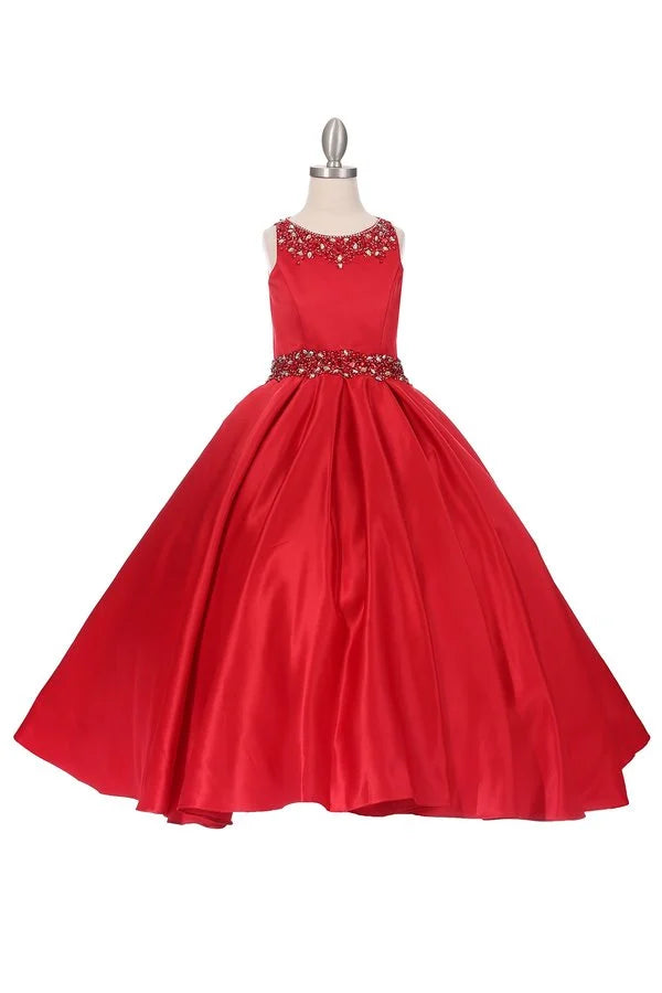 Girl gown dress with high scoop neckline with shimmering beads