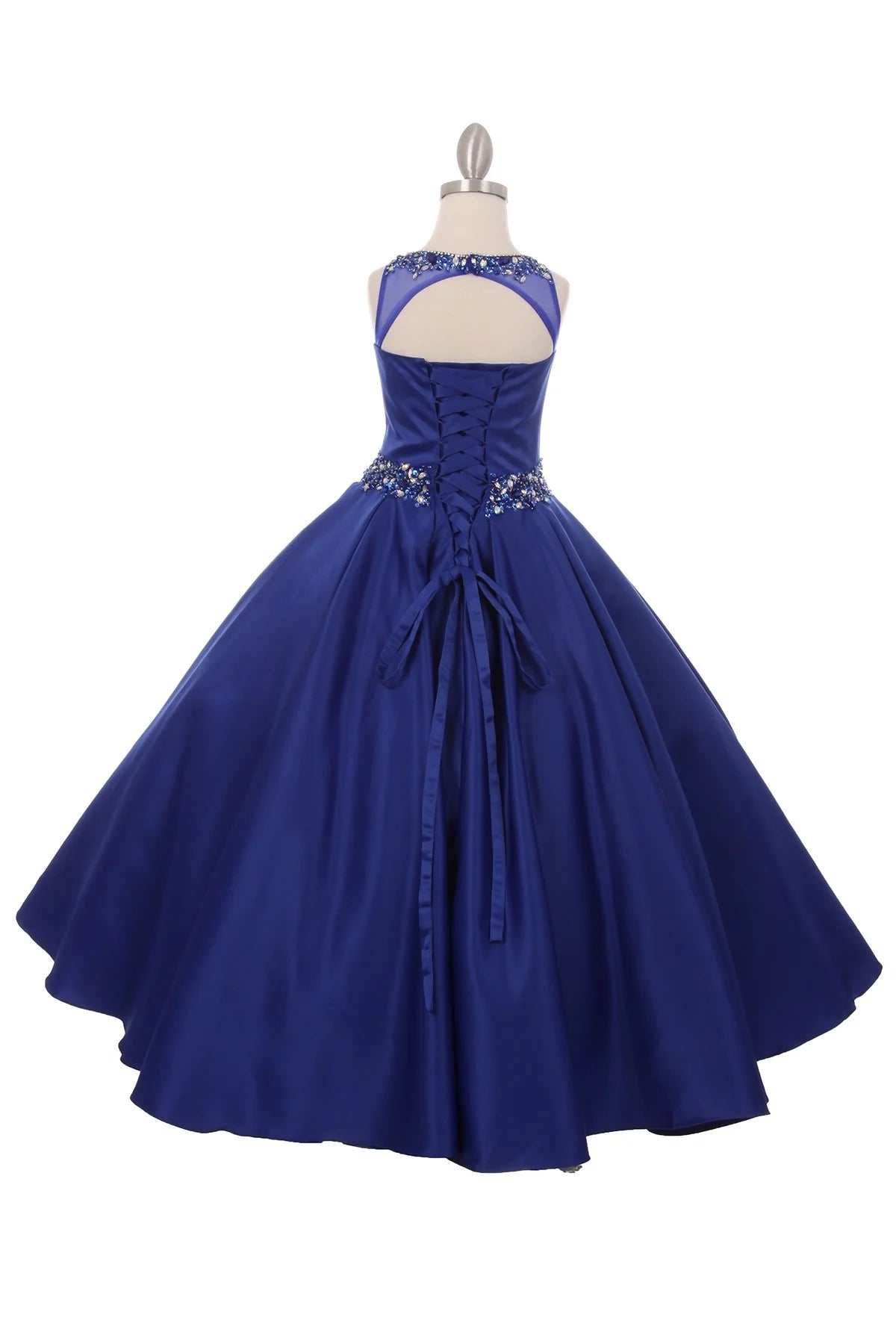 Girl gown dress with high scoop neckline with shimmering beads