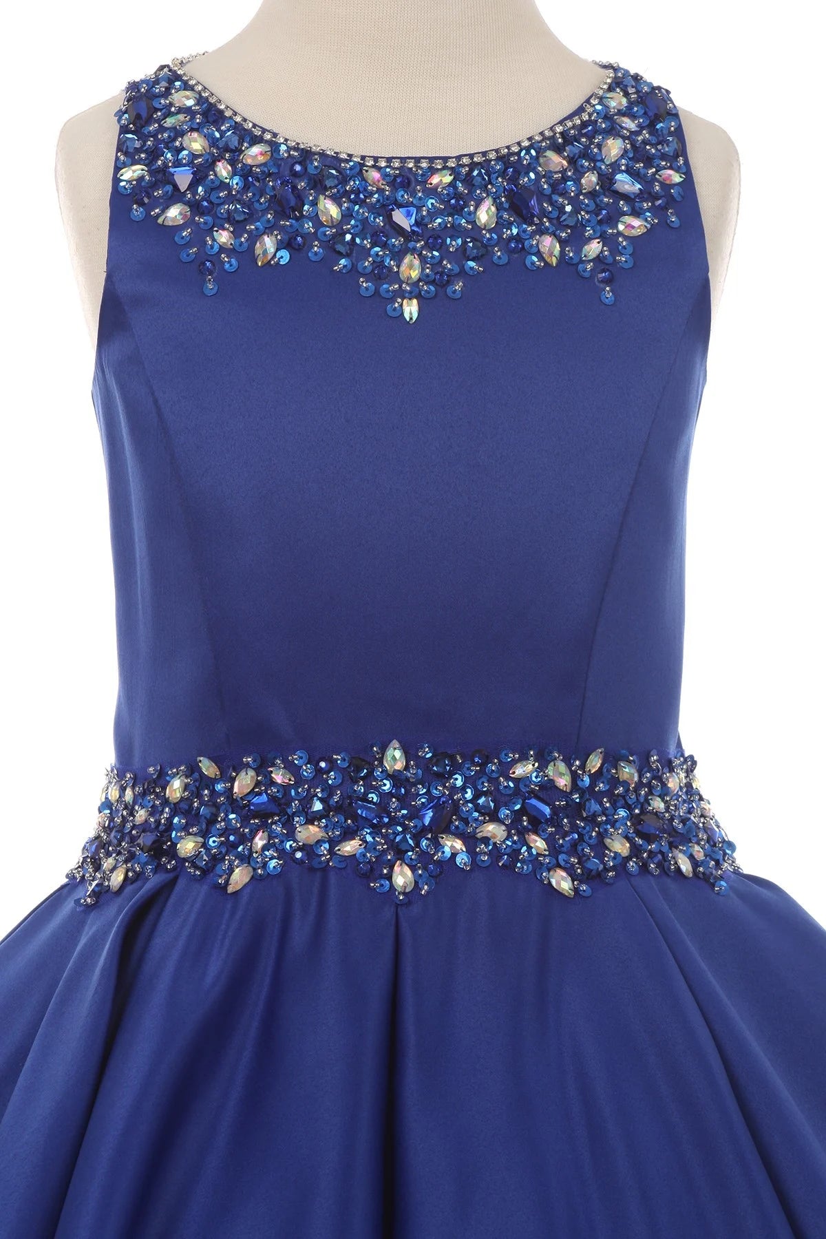 Girl gown dress with high scoop neckline with shimmering beads