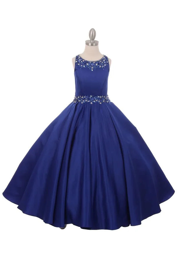 Girl gown dress with high scoop neckline with shimmering beads