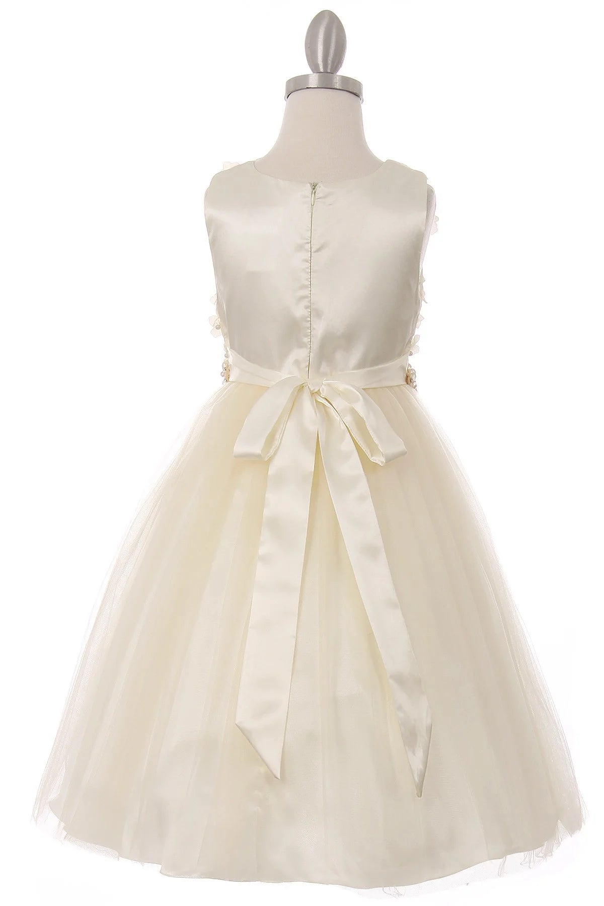 Girl elegant T-length dress with 3d flowers and pearls and 3 layers of tulle