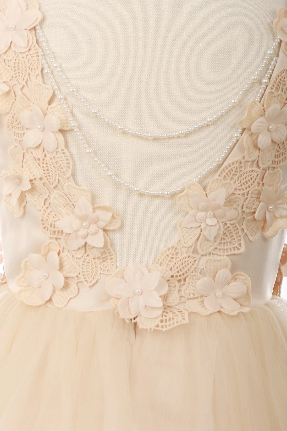 Flower girl 3d neckline flower lace top accentuated with pearl trims