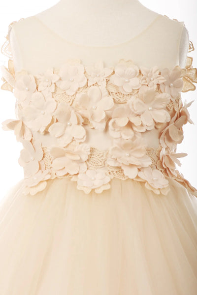 Flower girl 3d neckline flower lace top accentuated with pearl trims