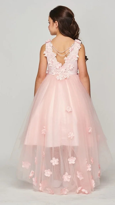 Flower girl 3d neckline flower lace top accentuated with pearl trims