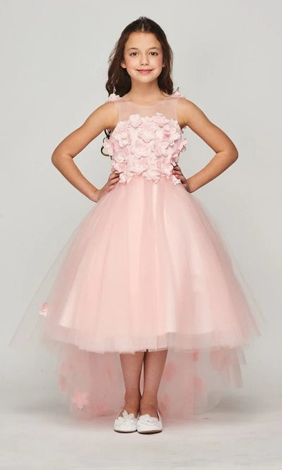 Flower girl 3d neckline flower lace top accentuated with pearl trims