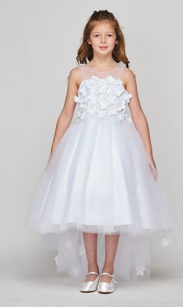 Flower girl 3d neckline flower lace top accentuated with pearl trims