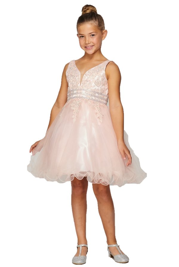 Girl elegant AB stone lace short tulle party dress with satin lining