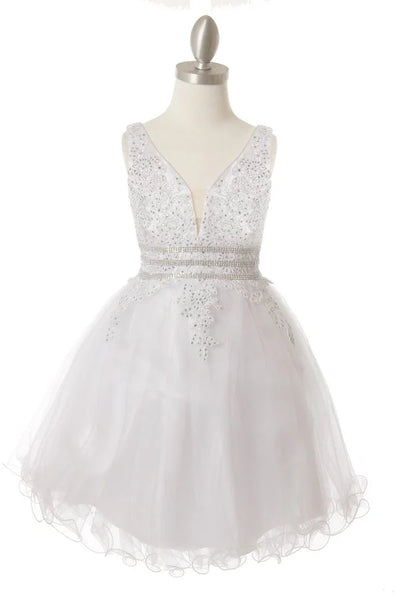 Girl elegant AB stone lace short tulle party dress with satin lining