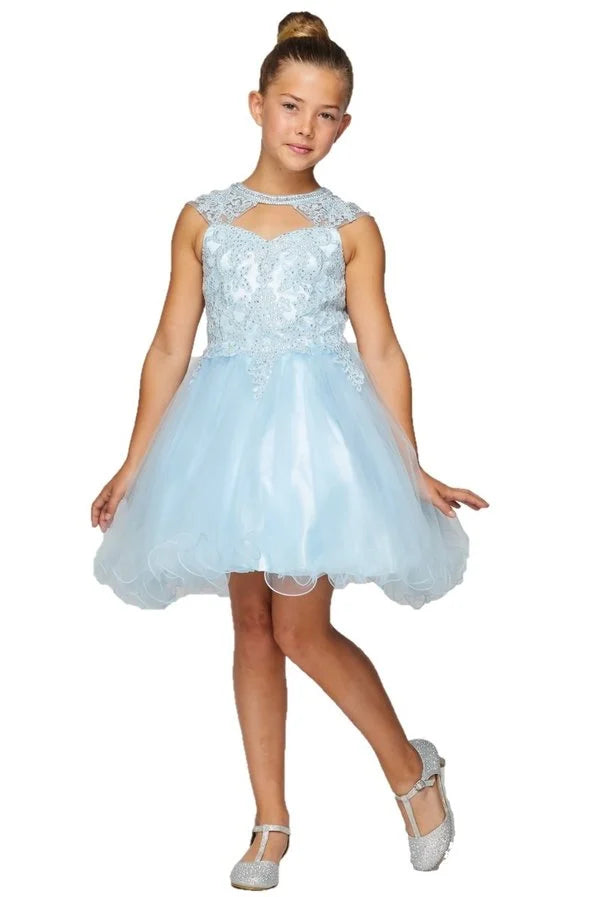 Girl halter sweetheart neckline lace tulle short dress