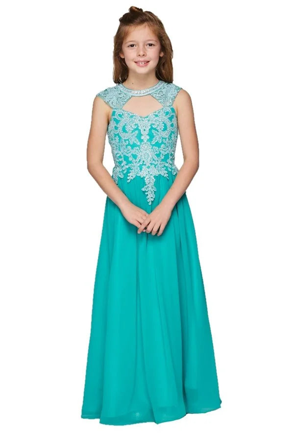 Girl sparkly AB stone halter sweetheart neckline lace chiffon floor length dress