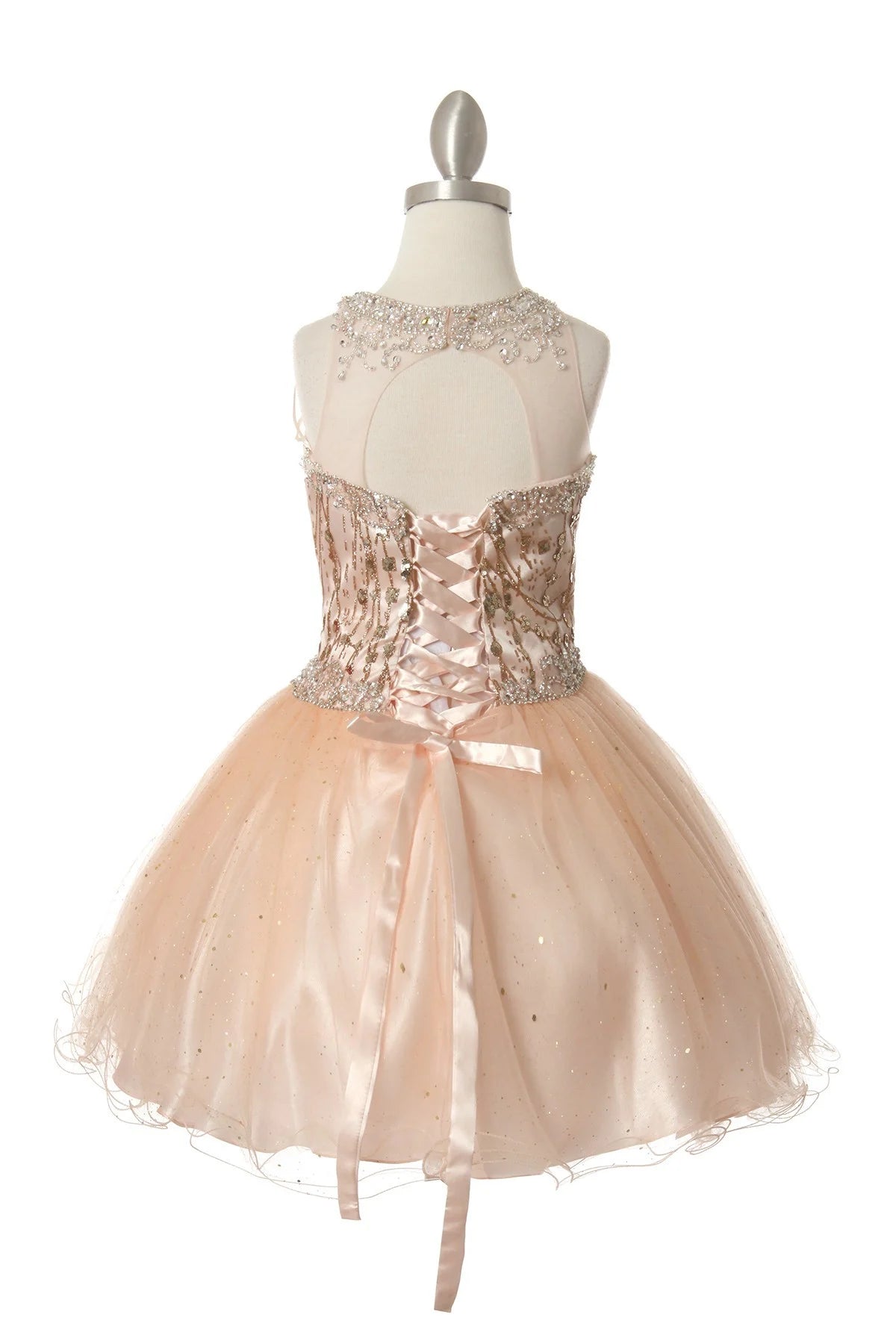 Girl halter neck rhinestone party tulle dress