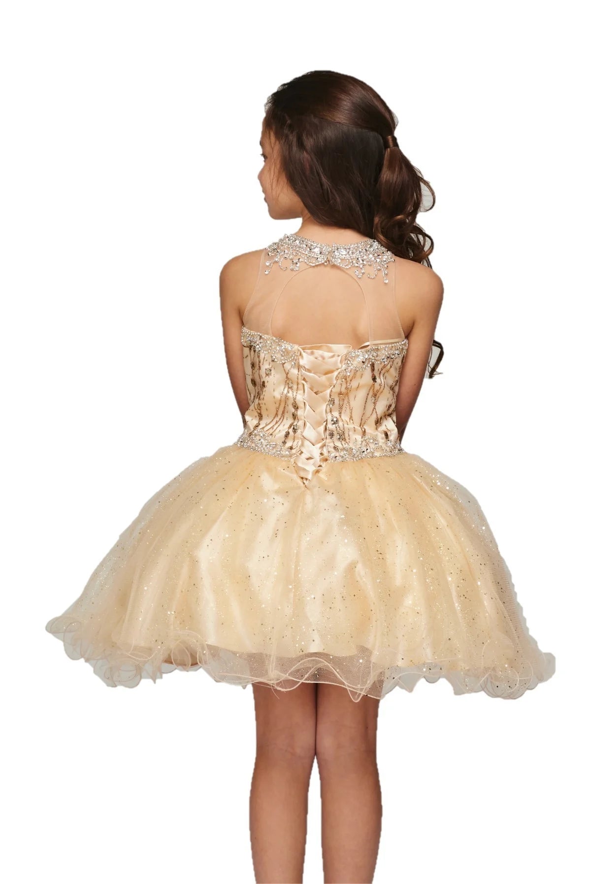 Girl halter neck rhinestone party tulle dress