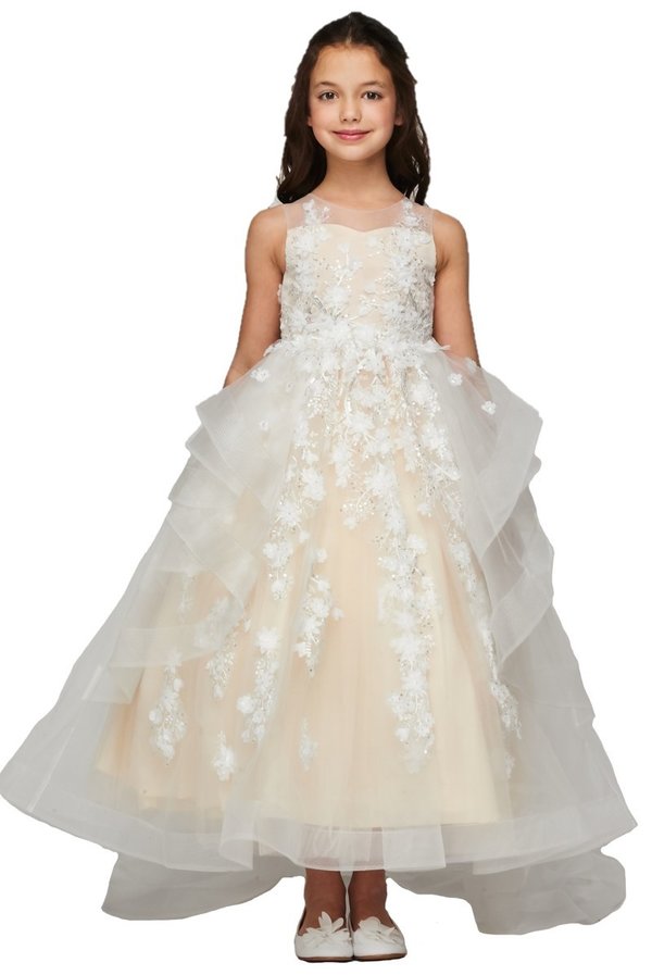 Flower girl dress hand crafted lace applique with sequin beads