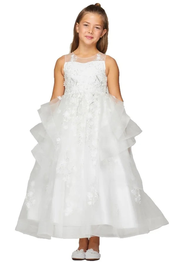 Flower girl dress hand crafted lace applique with sequin beads