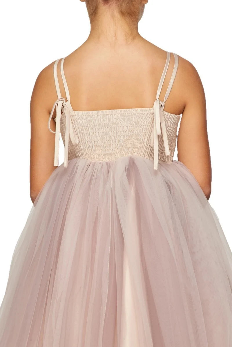 Flower girl elegant cute sequin tulle dress with beautiful corsage