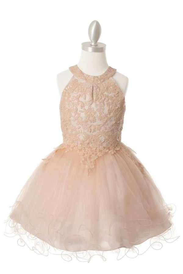 Girl dazzling halter neck rhinestone party tulle dress