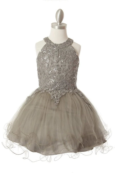 Girl dazzling halter neck rhinestone party tulle dress