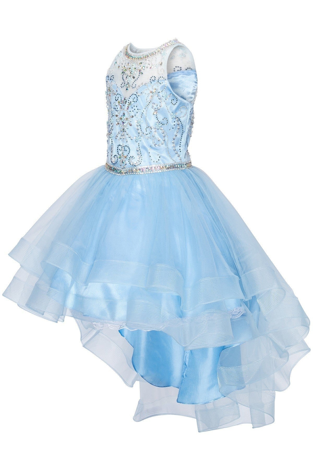 Girl party dress with halter neckline with pearls and jewel beaded flower lace skirt