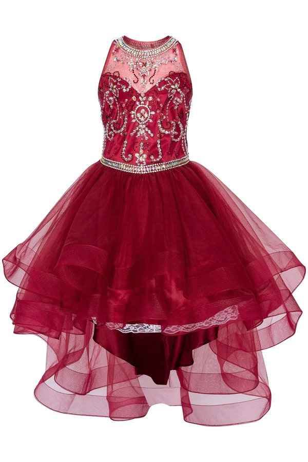 Girl party dress with halter neckline with pearls and jewel beaded flower lace skirt