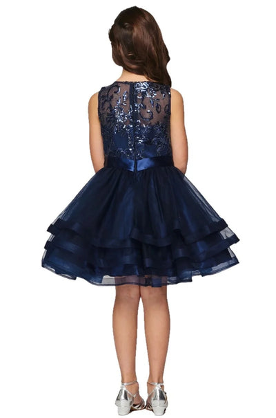 Girl sequin lace dress with rhinestone broach wait and super fluffy triple layer tulle skirt