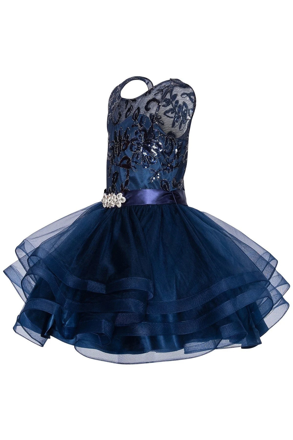 Girl sequin lace dress with rhinestone broach wait and super fluffy triple layer tulle skirt