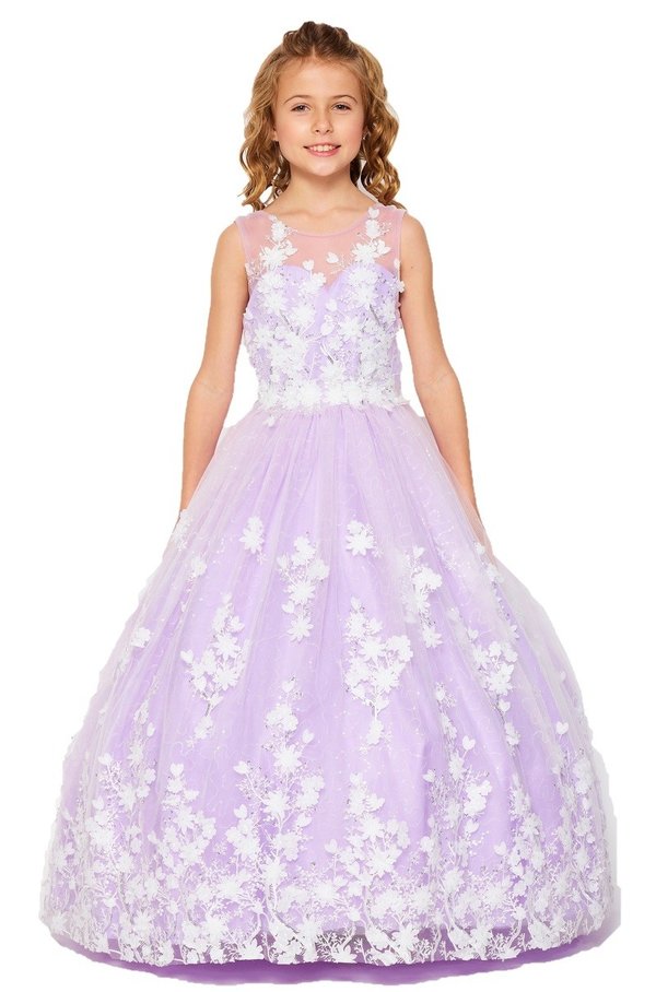 Girl elegant 3D Floral Appliqué Lace sequin gown with corset back tie