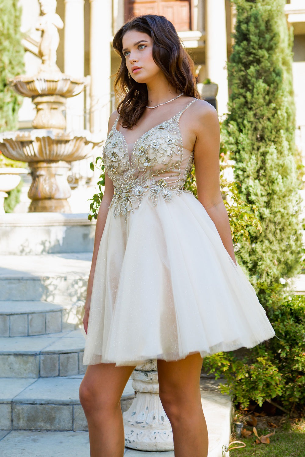 Prom and Party short dress with laced corset and tulle skirt