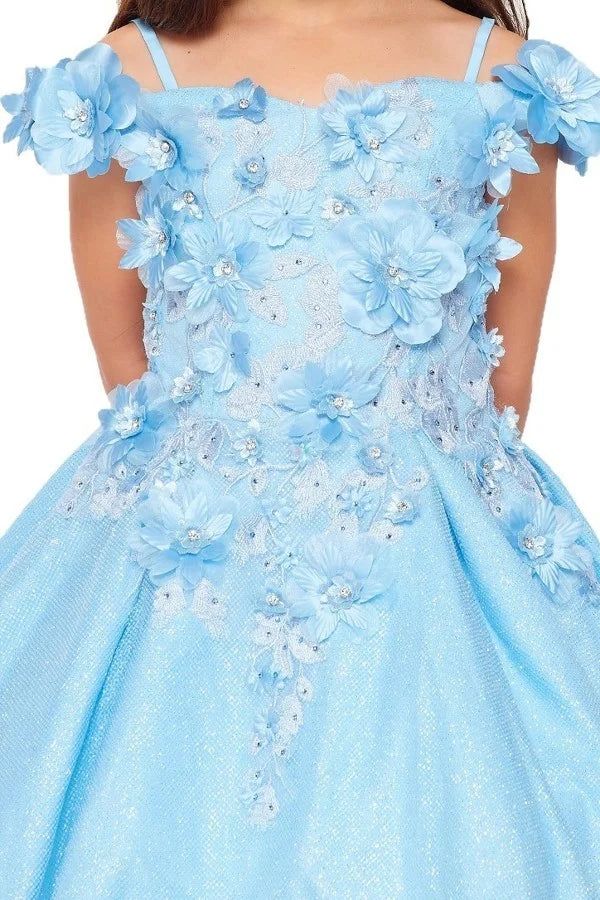 Girl 3d flower with off the shoulder and tapered skirt