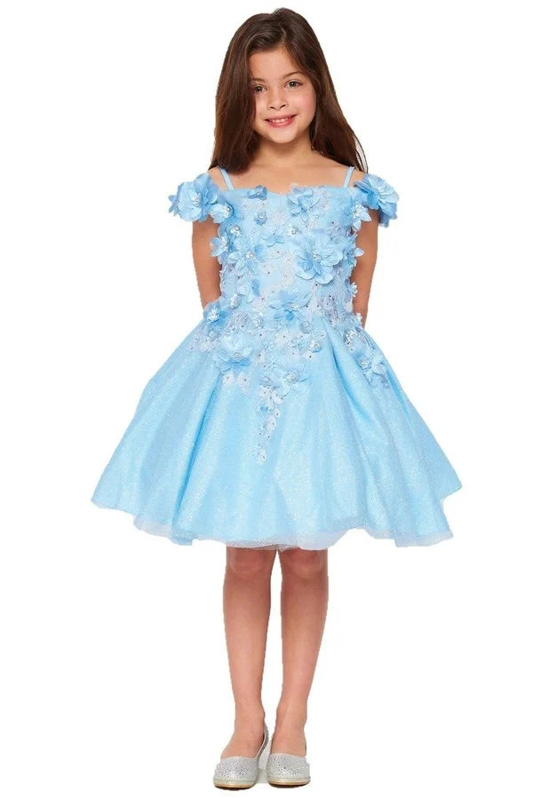 Girl 3d flower with off the shoulder and tapered skirt