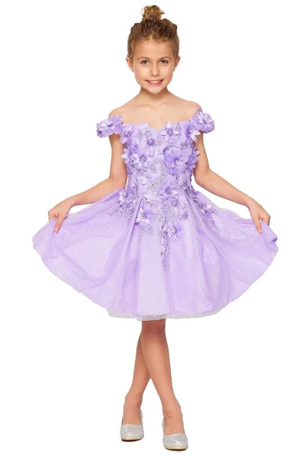 Girl 3d flower with off the shoulder and tapered skirt