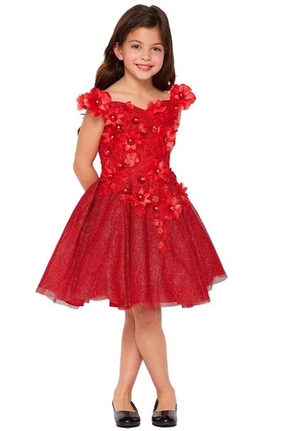 Girl 3d flower with off the shoulder and tapered skirt