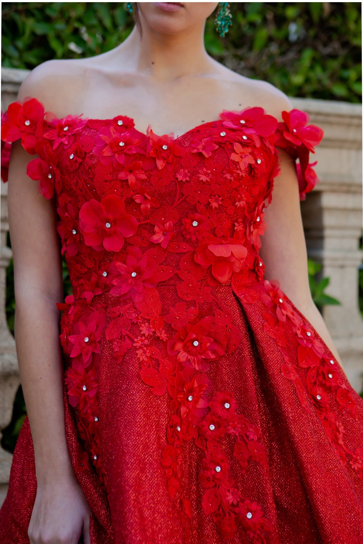 Prom and Party short dress with flower glitter and off shoulder