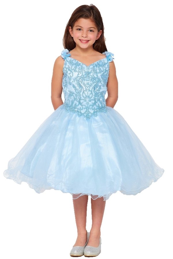 Girl handcrafted bead top decorated with 3d flower with strap and shinny glitter tulle skirt