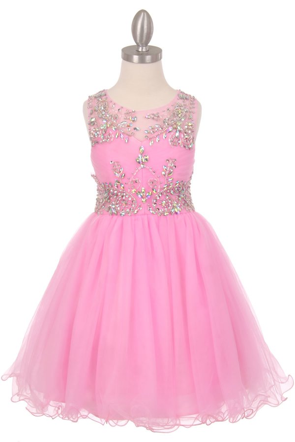 Girl stunning pleated tulle dress with handcrafted rhinestone